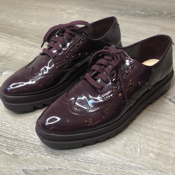 Zara Woman Plum Patent Leather Oxford Platform - Picture 3 of 8